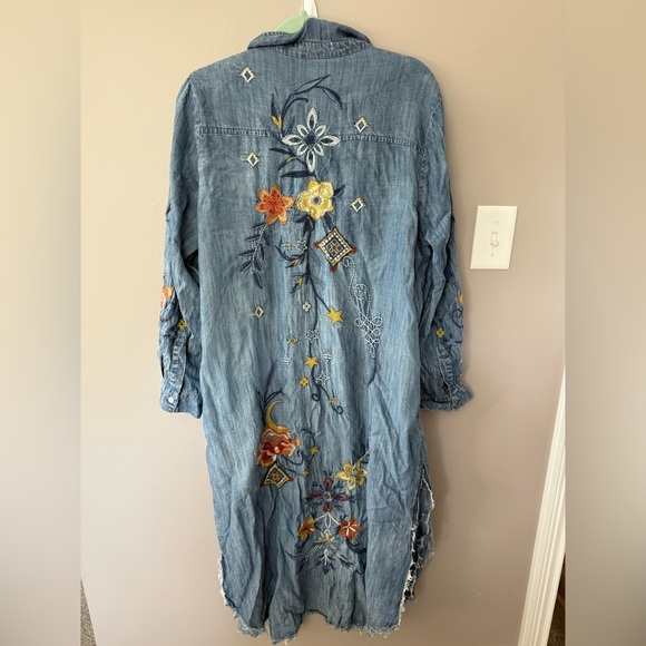 Floral Embroidered Denim Shirt Dress - Picture 6 of 9